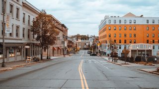 Downtown Bangor and its painted buildings.